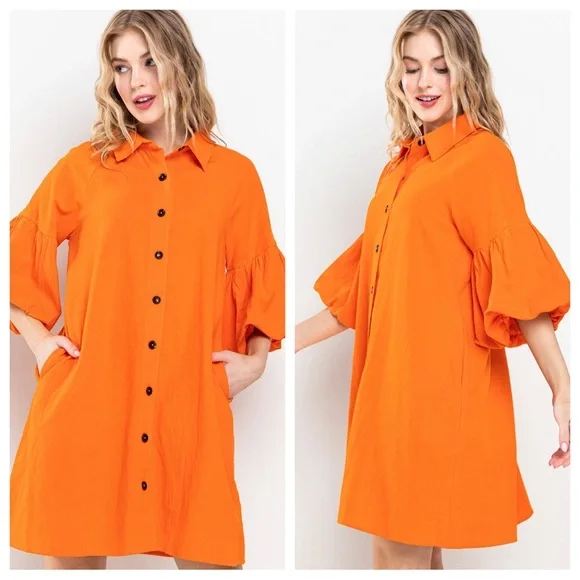 05 Boho Basic Collared Solid Linen Dress - Picture 2 of 5